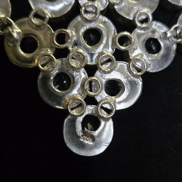 Quarts & garnet sterling silver bib necklace - Picture 12 of 12